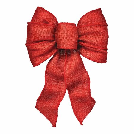 HOLIDAY TRIMS Bow 7 Loop Wired Red Burlap 6122